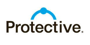 Protective Life Insurance Reviews logo, that has Protective in big black font and a blue half circle over the top with a blue dot in the middle of the top of the half circle