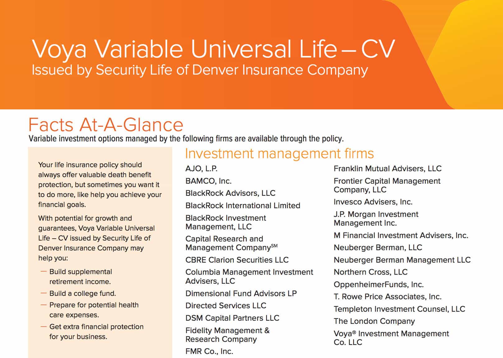 voya universal life cv