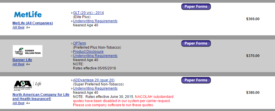 met life vs banner life insurance pricing with blood pressure medication