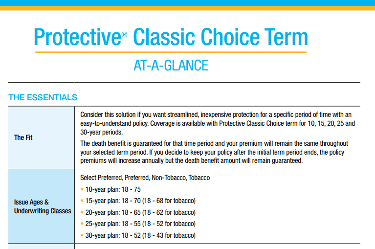 protective life insurance company age limits