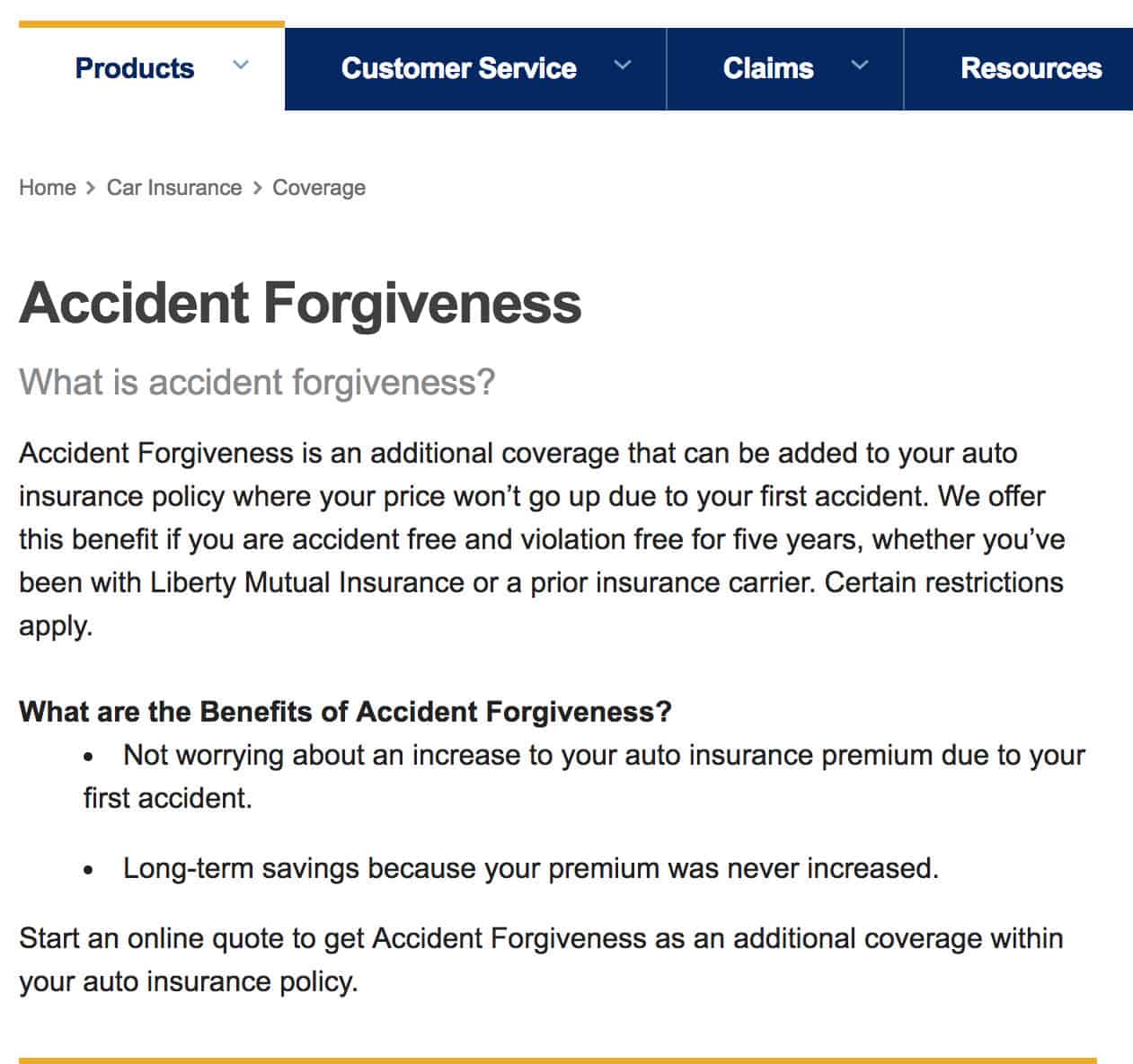 Liberty Mutual Accident Forgiveness